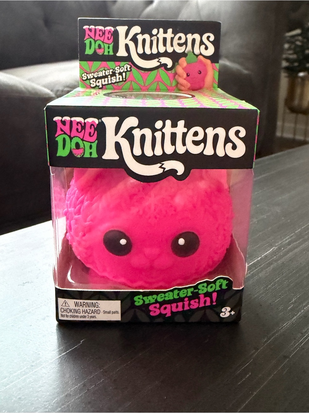 Needoh Knittens Sweater-Soft Squish: Pink with Green Hat